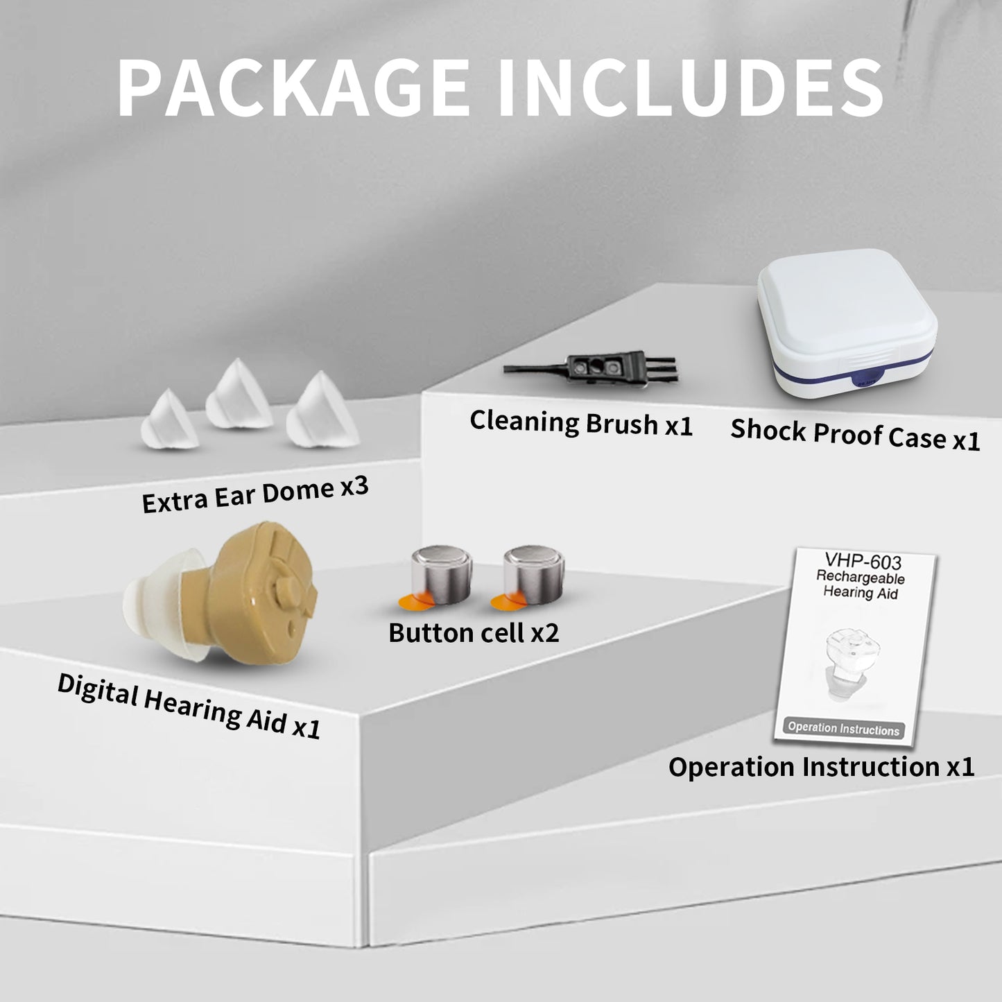 HIBRIQ VHP-603 Hearing Aid for Adults, Mini Invisible Hearing Amplifier with Smart Noise Reduction, Single, Beige