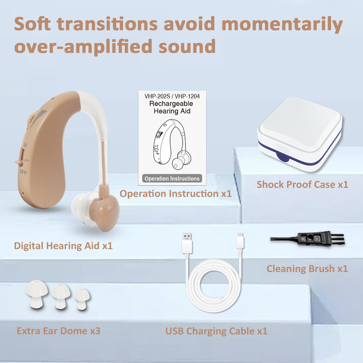 HIBRIQ VHP-1204 Hearing Aid for adults - Adjustable Noise Canceling Sound Amplifier for Adults with Hearing Loss - In-Ear Hearing Amplifier with Volume Control and Long-Lasting Lithium Battery.
