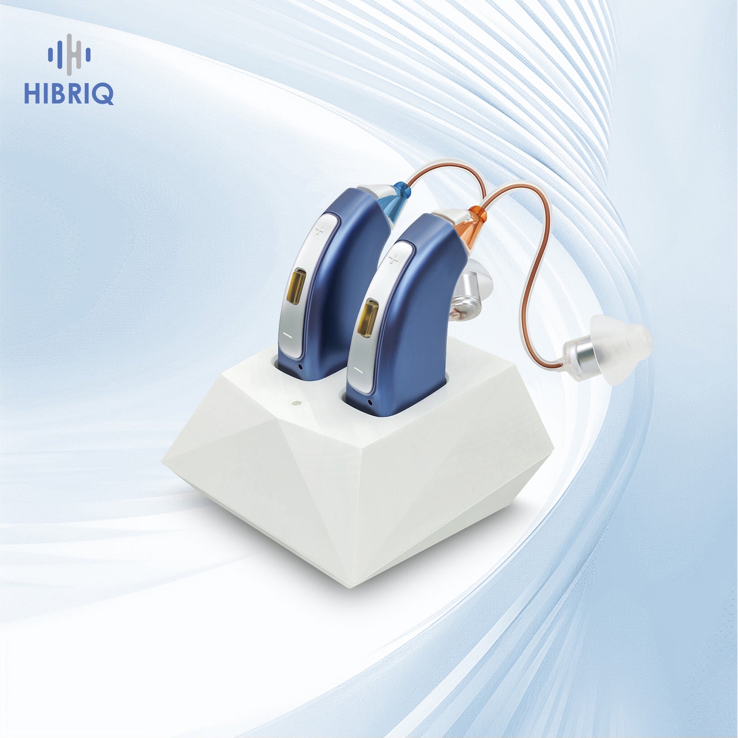 HIBRIQ VHP-1804 Hearing Aids, 32-Channel 4-Mode Sound Devices with Noise-Cancelling, Adjustable Volume Hearing Amplifiers for Seniors, Portable Charging Case Included, Blue