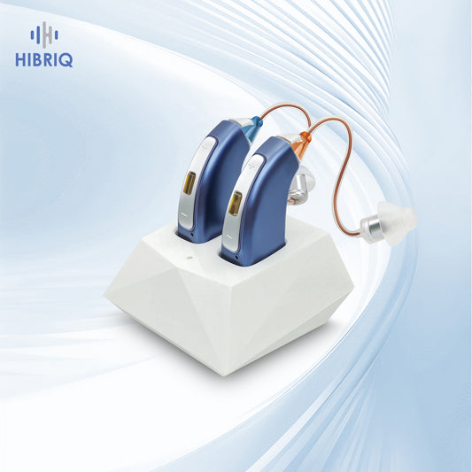 HIBRIQ VHP-1804 Hearing Aids, 32-Channel 4-Mode Sound Devices with Noise-Cancelling, Adjustable Volume Hearing Amplifiers for Seniors, Portable Charging Case Included, Blue