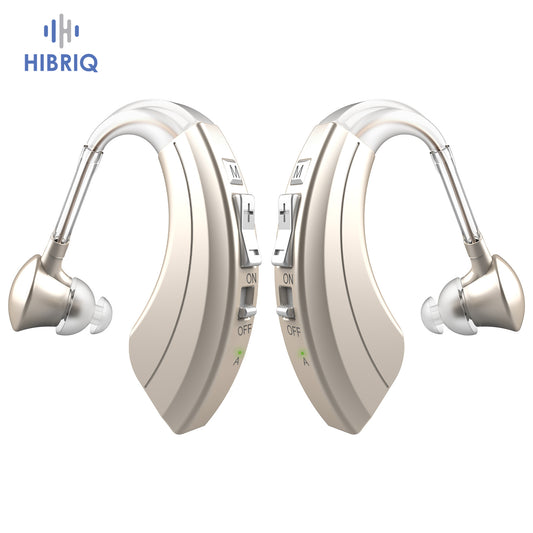 HIBRIQ VHP-1220AX Digital Hearing Aids for Adults, USB Rechargeable Sound Amplifiers with Adjustable Volume & Modes, Intelligent Noise Reduction Sound Devices, Gold, Binaural