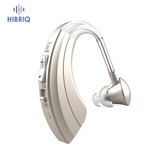 HIBRIQ VHP-1220AX Digital Hearing Aid for Adults, USB Rechargeable Sound Amplifier with Adjustable Volume & Modes, Intelligent Noise Reduction Sound Device, Gold, Single