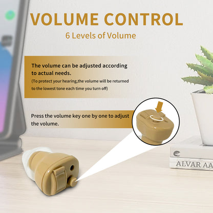 HIBRIQ VHP-603 Hearing Aids for Adults, Mini Invisible Hearing Amplifiers with Smart Noise Reduction, Binaural, Beige