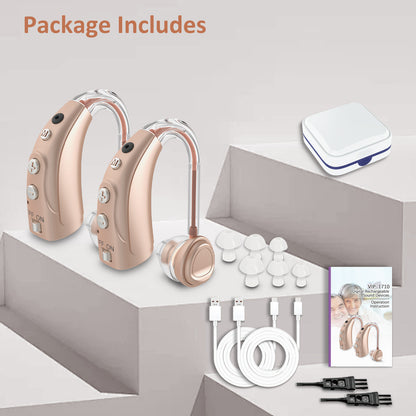 HIBRIQ VHP-1710 Binaural Hearing Aids, 16-Channel Rechargeable Sound Devices with Intelligent Noise Reduction, Adjustable 4 Modes & 8 Volume Levels, Beige