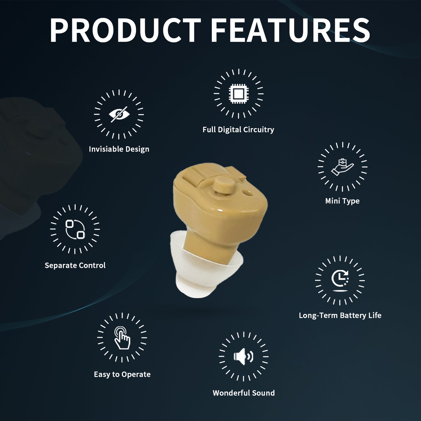 HIBRIQ VHP-603 Hearing Aids for Adults, Mini Invisible Hearing Amplifiers with Smart Noise Reduction, Binaural, Beige