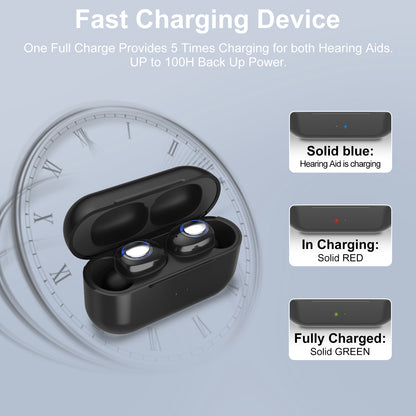 HIBRIQ VHP-1605 8-Channel Dual Charging Hearing Aids, Intelligent Noise Reduction Hearing Amplifiers, Adjustable Volume Sound Devices for Adults, Includes Portable Charging Case, Black