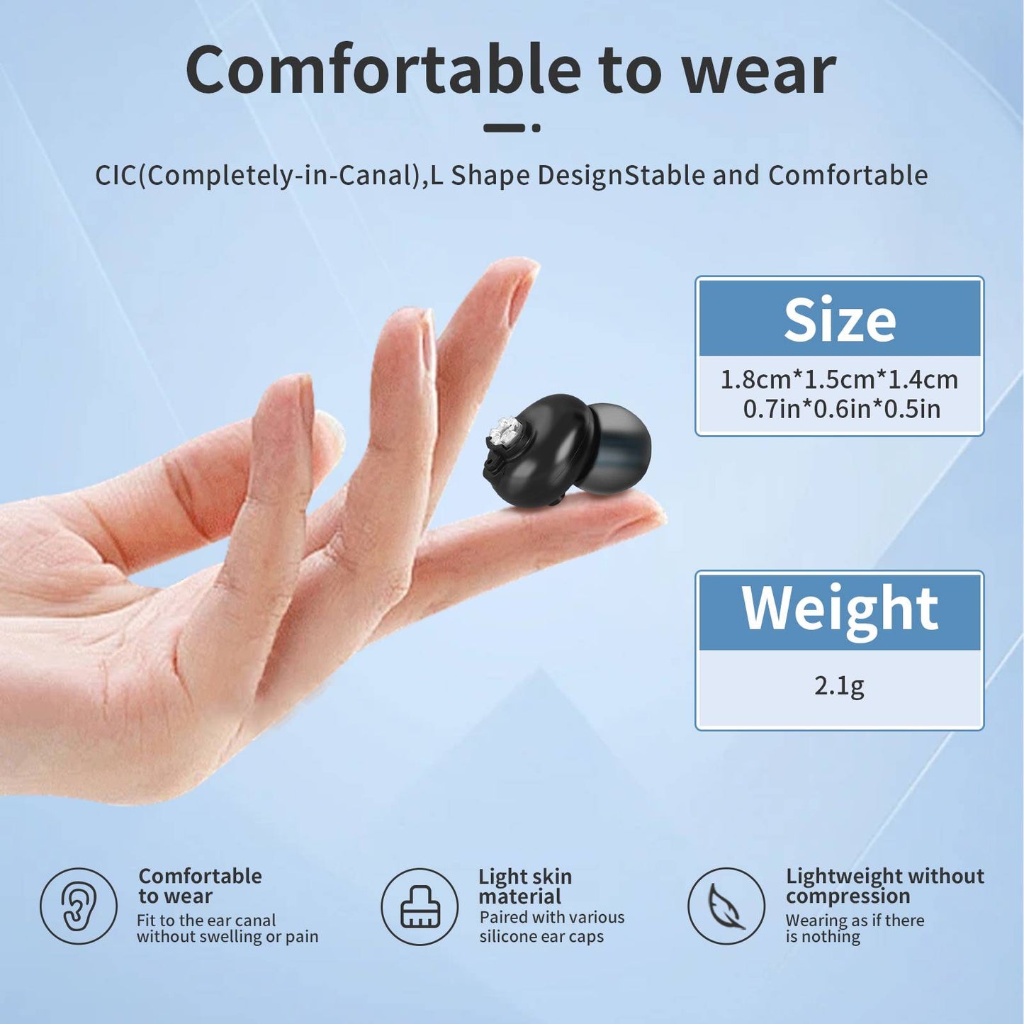 HIBRIQ VHP-1611 Hearing Aid, Daily Life Hearing Amplifier with Intelligent Noise Reduction, Adjustable Volume Sound Device, Includes Portable Charging Case, Black