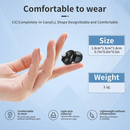 HIBRIQ VHP-1611 Hearing Aid, Daily Life Hearing Amplifier with Intelligent Noise Reduction, Adjustable Volume Sound Device, Includes Portable Charging Case, Black