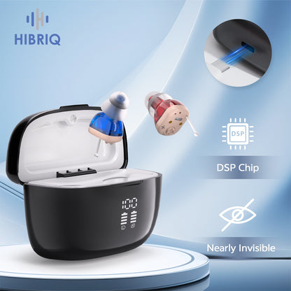 HIBRIQ VHP-1631 Hearing Aids, Rechargeable Hearing Amplifiers with Portable Charging Case, Comfortable Design, Binaural