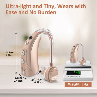 HIBRIQ VHP-1710 Single Hearing Aid, 16-Channel Rechargeable Sound Device with Intelligent Noise Reduction, Adjustable 4 Modes & 8 Volume Levels, Beige