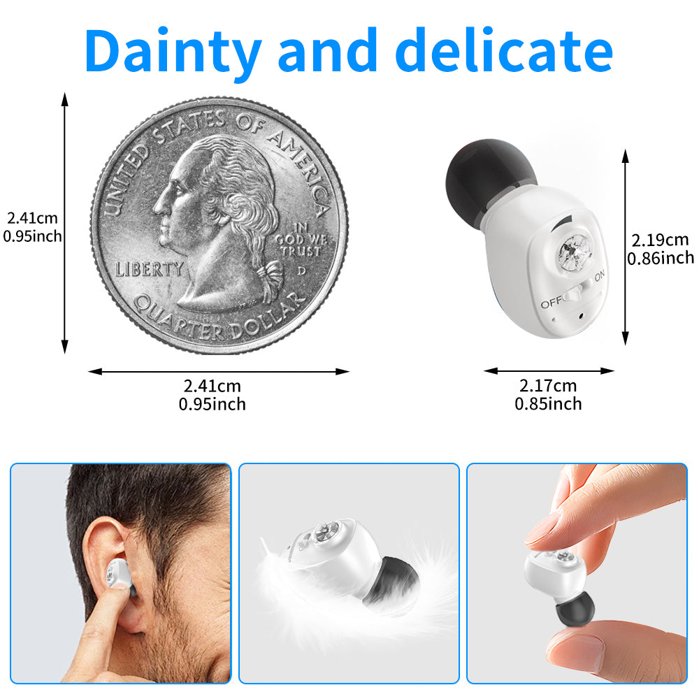 HIBRIQ VHP-1607 Hearing Aids, Rechargeable Hearing Amplifiers with Portable Charging Case, Binarual (White)