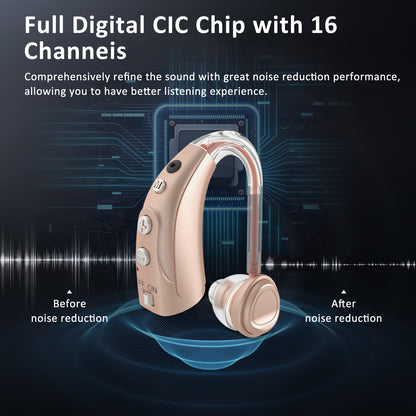 HIBRIQ VHP-1710 Single Hearing Aid, 16-Channel Rechargeable Sound Device with Intelligent Noise Reduction, Adjustable 4 Modes & 8 Volume Levels, Beige