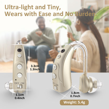 HIBRIQ VHP-1710 Binaural Hearing Aids, 16-Channel Rechargeable Sound Devices with Intelligent Noise Reduction, Adjustable 4 Modes & 8 Volume Levels, Golden