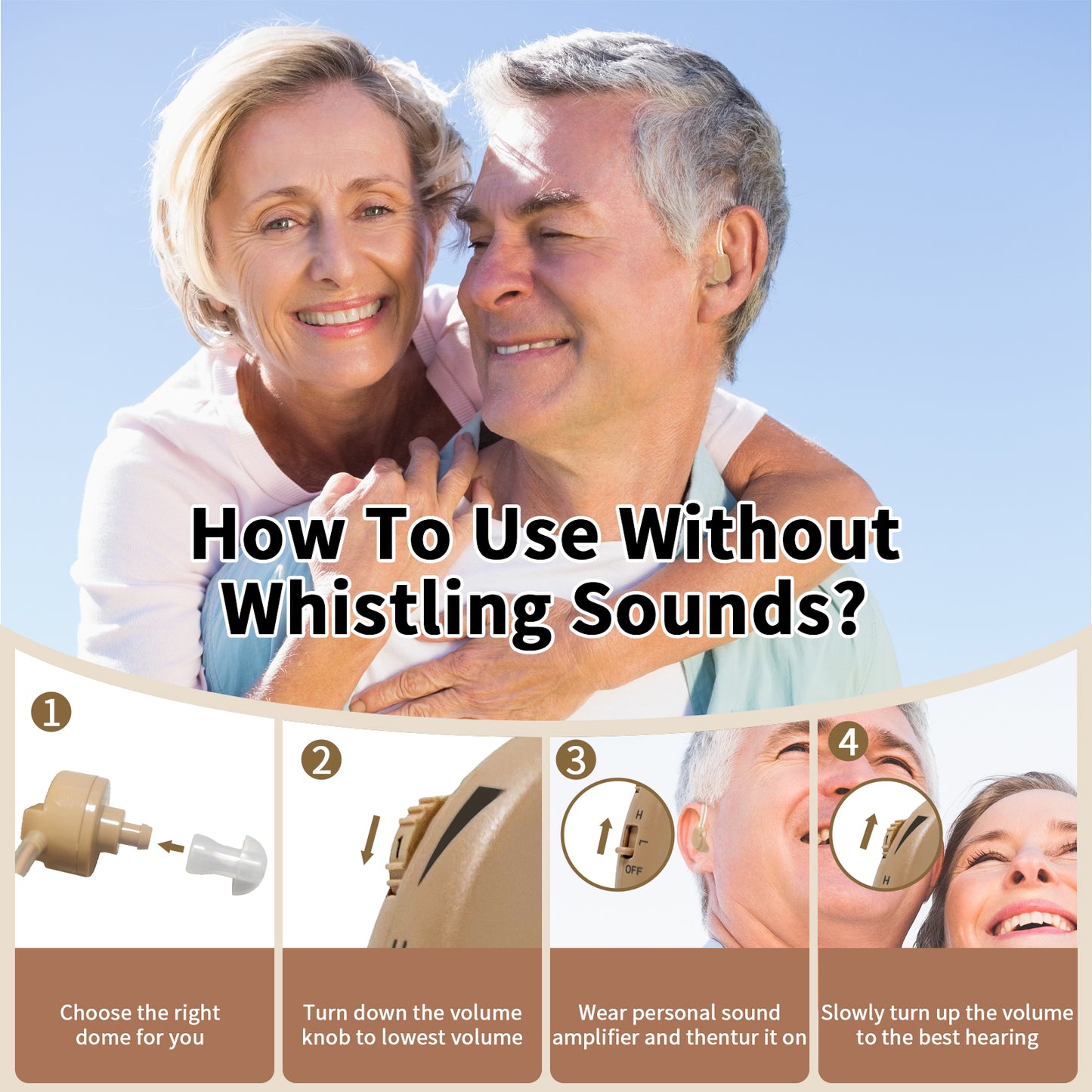 HIBRIQ HAP-20T Hearing Aid for Adults, Hearing Amplifier with Replaceable Battery, Single (Beige)