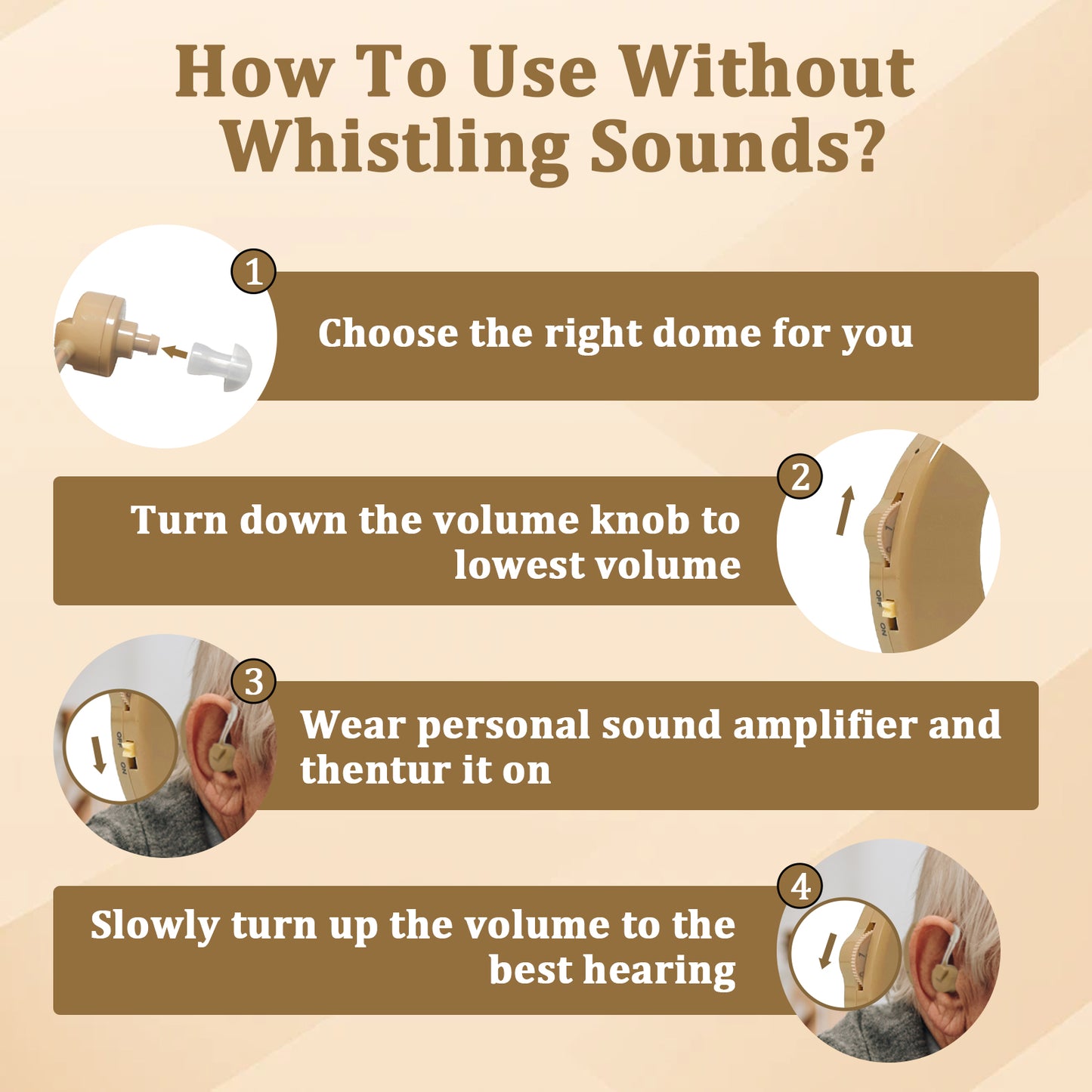 HIBRIQ HAP-20 Hearing Aid for Adults, Hearing Amplifier with Replaceable Battery, Single (Beige)