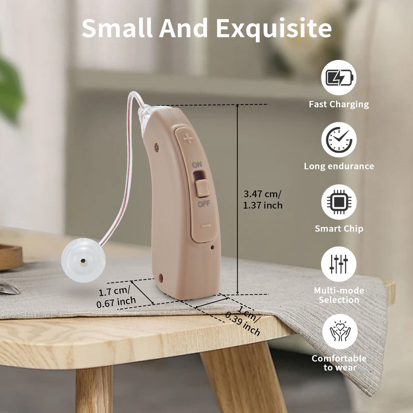 HIBRIQ VHP-1704 Binaural Hearing Aids, Rechargeable Hearing Amplifiers for Adults, Sound Devices with Comfortable Fit, Adjustable Volume, Beige