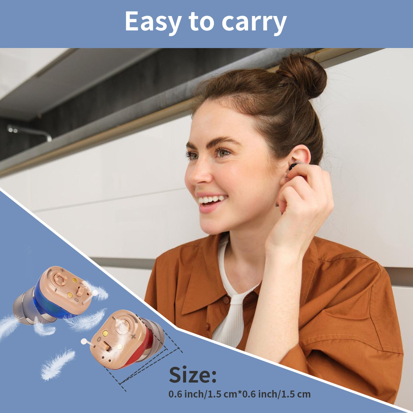 HIBRIQ VHP-1631 Hearing Aids, Rechargeable Hearing Amplifiers with Portable Charging Case, Comfortable Design, Binaural