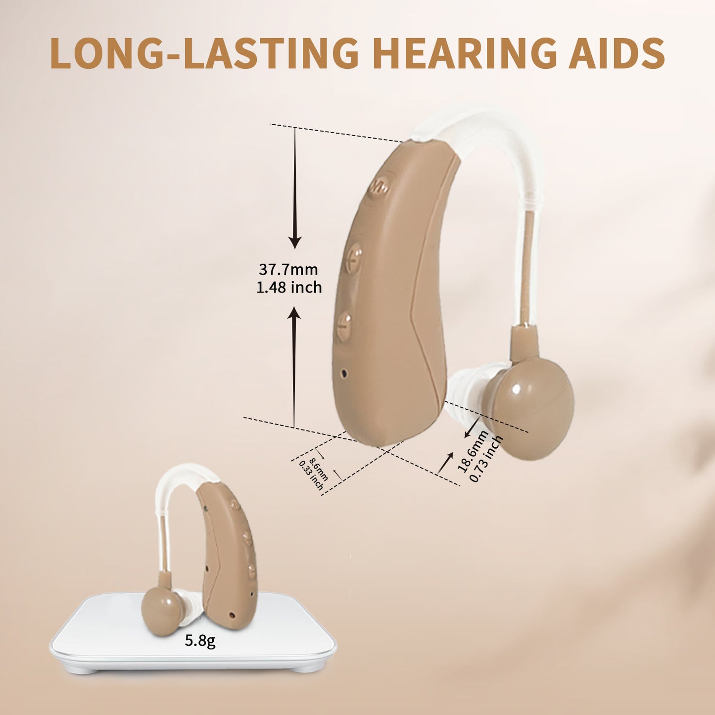 HIBRIQ VHP-1021 Rechargeable Hearing Aids, Hearing Device with 2 modes, Control with Button, Adjustable Volume Hearing Amplifiers for Adults, Portable Charging Cases Included. Beige.