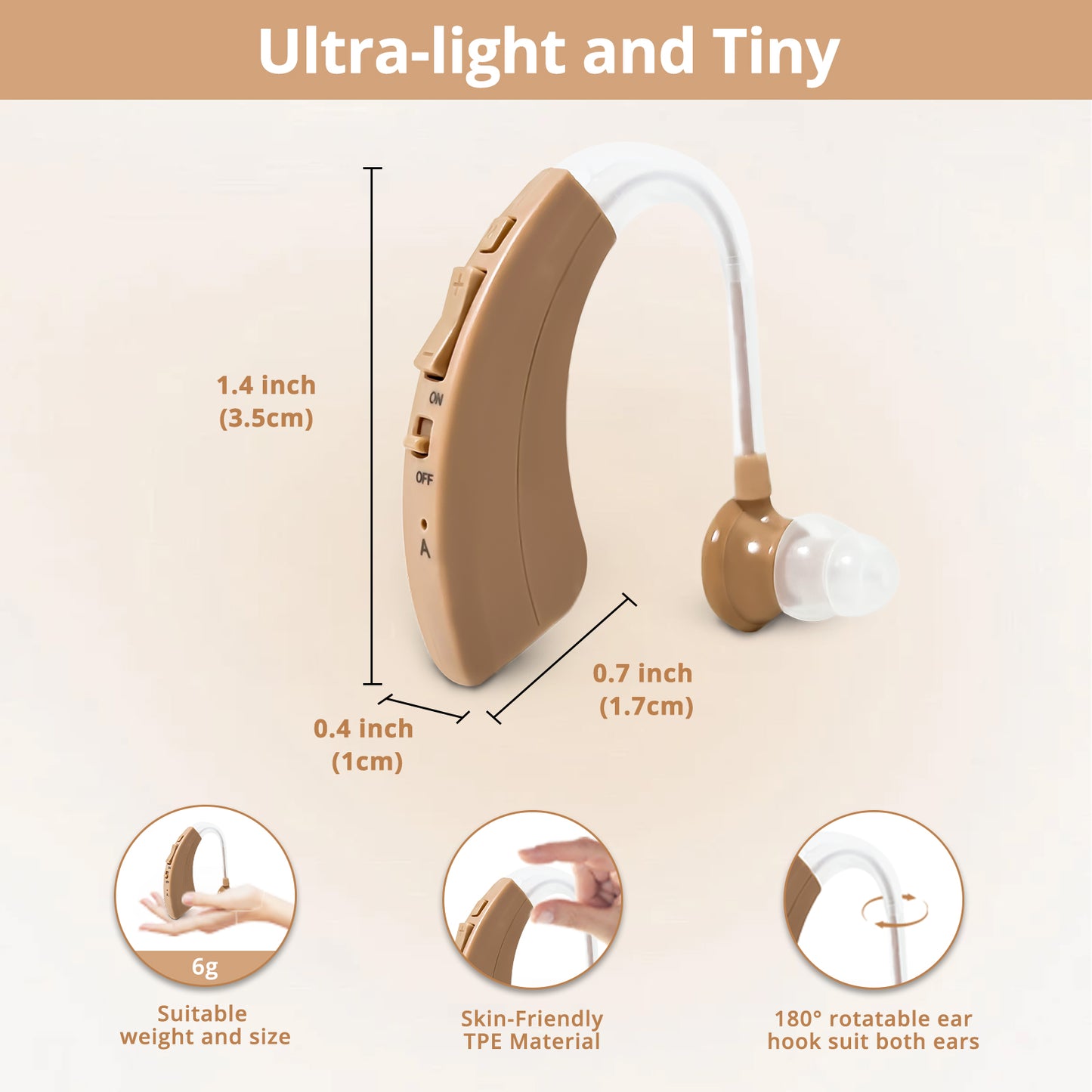 HIBRIQ VHP-1220AX Digital Hearing Aids for Adults, USB Rechargeable Sound Amplifiers with Adjustable Volume & Modes, Intelligent Noise Reduction Sound Devices, Beige, Binaural