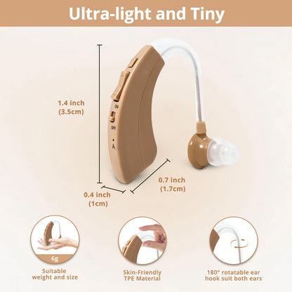 HIBRIQ VHP-1220AX Digital Hearing Aids for Adults, USB Rechargeable Sound Amplifiers with Adjustable Volume & Modes, Intelligent Noise Reduction Sound Devices, Beige, Binaural