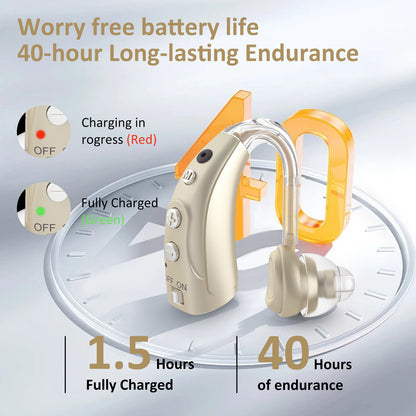 HIBRIQ VHP-1710 Binaural Hearing Aids, 16-Channel Rechargeable Sound Devices with Intelligent Noise Reduction, Adjustable 4 Modes & 8 Volume Levels, Golden