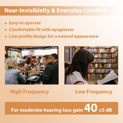 HIBRIQ VHP-1206 Single Rechargeable Hearing Aid, Adjustable Volume Sound Amplifier to Improve Adult Auditory Experience, Beige.