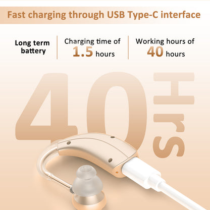 HIBRIQ VHP-1303 Hearing Aids for Adults: 2 Frequency Modes, Rechargeable Hearing Amplifiers, Noise-Cancelling Sound Devices with Adjustable Volume Controls, Binaural, Beige