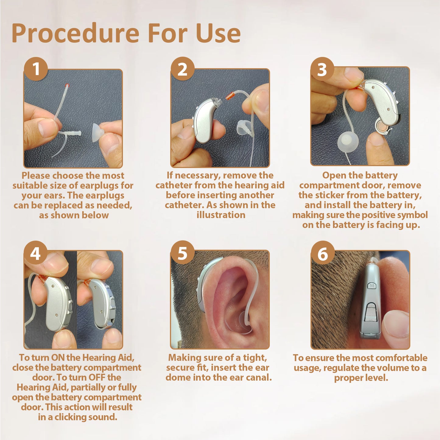 HIBRIQ VHP-702 Hearing Aid for Adults, Hearing Amplifier with Replaceable Battery, Single, Gold
