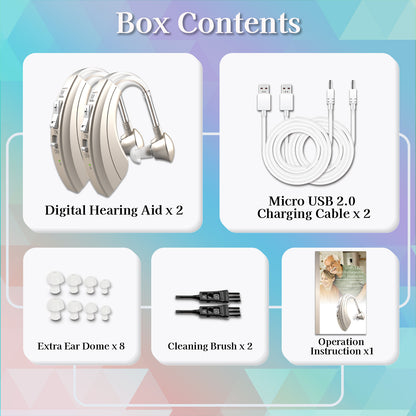 HIBRIQ VHP-1220AX Digital Hearing Aids for Adults, USB Rechargeable Sound Amplifiers with Adjustable Volume & Modes, Intelligent Noise Reduction Sound Devices, Gold, Binaural