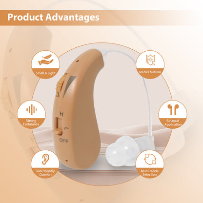 HIBRIQ VHP-1206 Single Rechargeable Hearing Aid, Adjustable Volume Sound Amplifier to Improve Adult Auditory Experience, Beige.