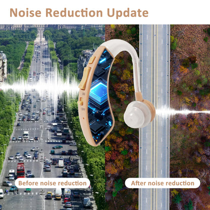 HIBRIQ VHP-1220 Single Hearing Aid for Adults, USB Rechargeable Sound Amplifier with Adjustable Volume & Modes, Intelligent Noise Reduction Sound Device, Beige