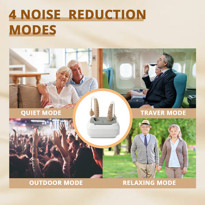 HIBRIQ VHP-1011 Rechargeable Hearing Aids, Control with Slide, Hearing Amplifiers for Adults with Adjustable Volume, Including a Portable Charging Dock, Beige.