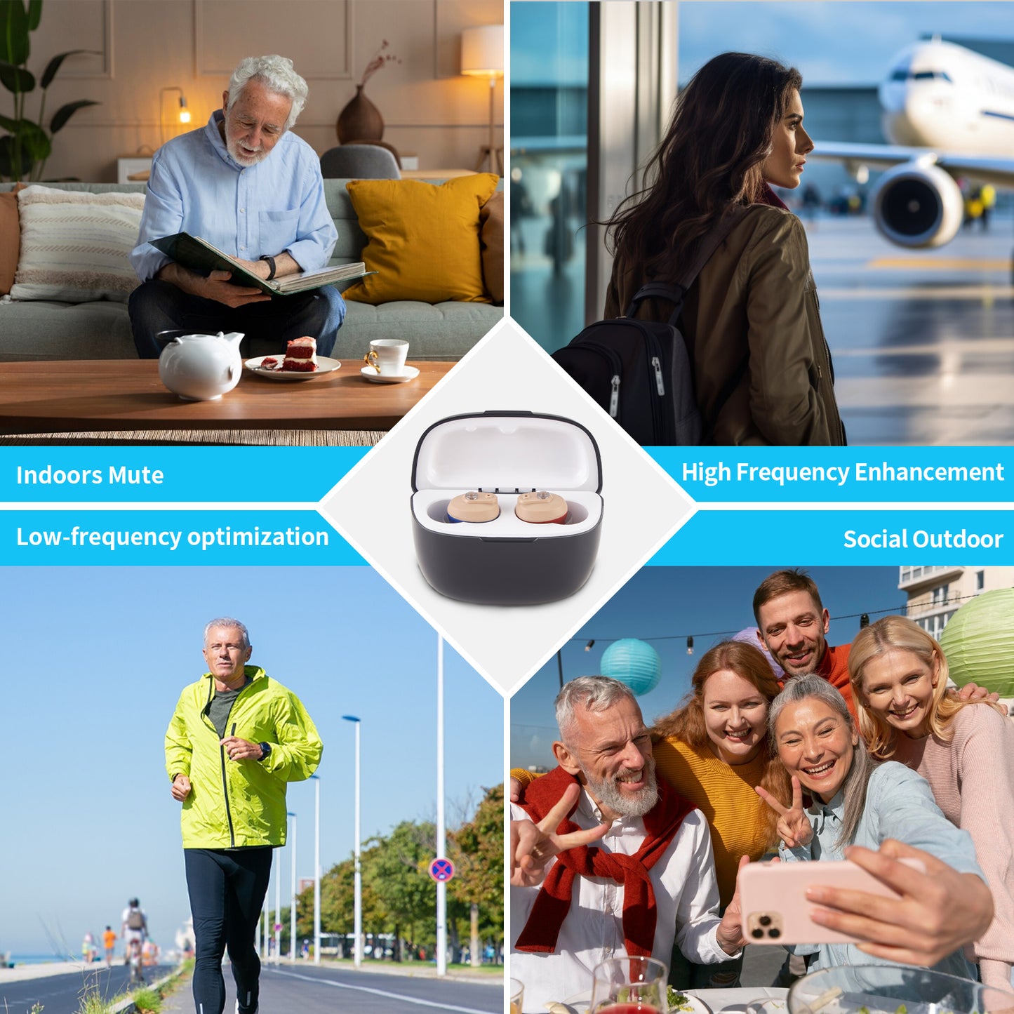 HIBRIQ VHP-1633 Hearing Aids, Rechargeable 32-Channel Hearing Amplifier with Noise Cancellation, with Portable Charging Case, Binaural, Beige