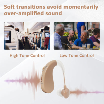 HIBRIQ VHP-1204 Hearing Aid for adults - Adjustable Noise Canceling Sound Amplifier for Adults with Hearing Loss - In-Ear Hearing Amplifier with Volume Control and Long-Lasting Lithium Battery.