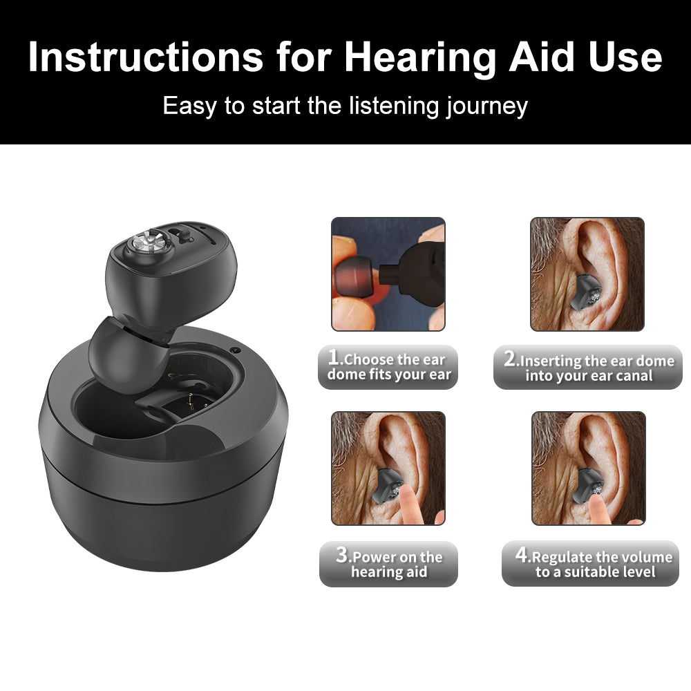 HIBRIQ VHP-1607 Hearing Aids, Rechargeable Hearing Amplifiers with Portable Charging Case, Single (Black)