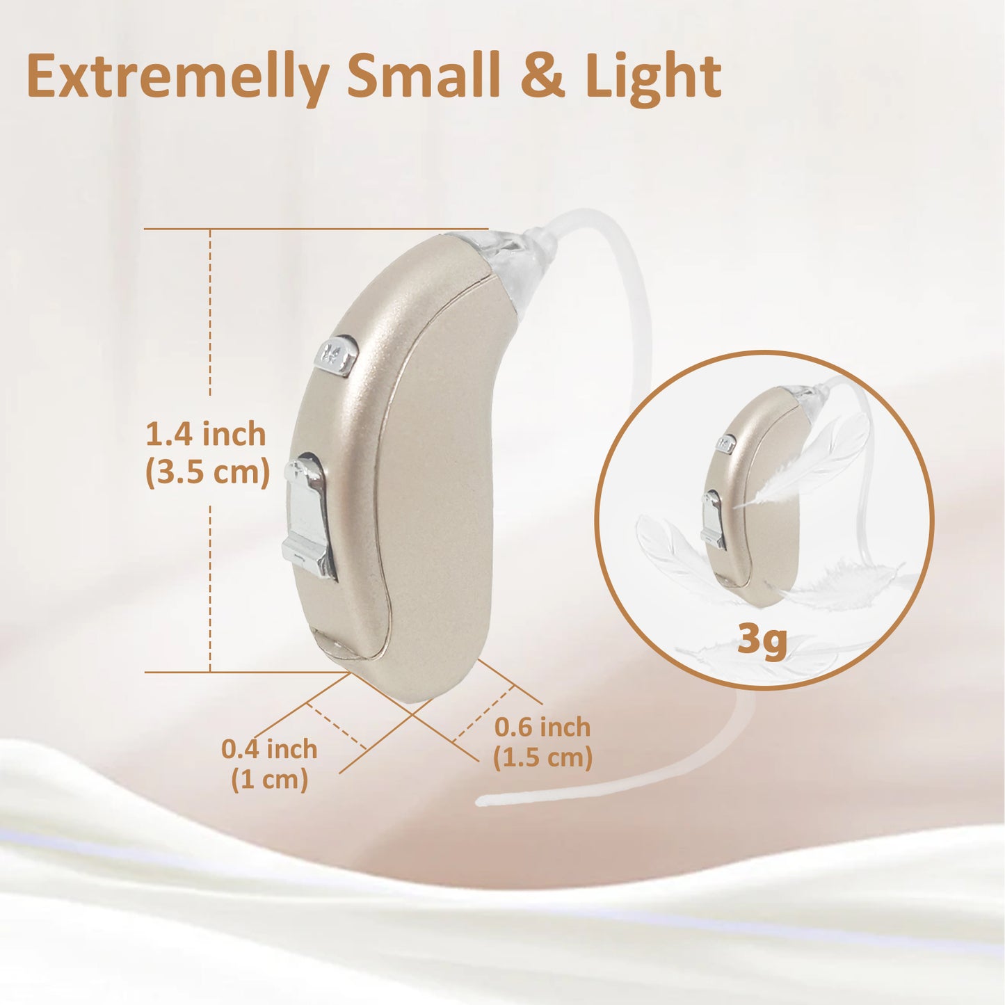 HIBRIQ VHP-702 Hearing Aid for Adults, Hearing Amplifier with Replaceable Battery, Single, Gold
