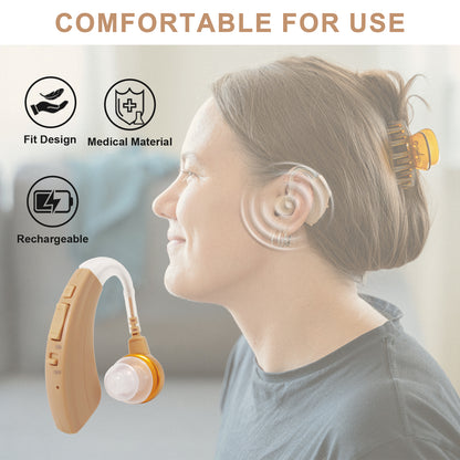 HIBRIQ VHP-1221 Binaural Hearing Aids, Intelligent Noise-Cancelling Sound Devices with Multi-Level Volume Control & Frequency Adjustment, Rechargeable Design, Beige