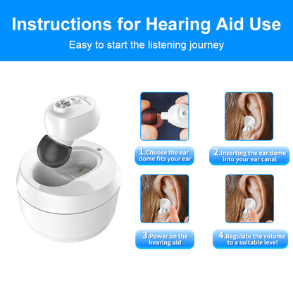 HIBRIQ VHP-1607 Hearing Aids, Rechargeable Hearing Amplifiers with Portable Charging Case, Binarual (White)