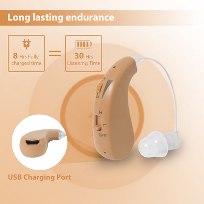 HIBRIQ VHP-1206 Binaural Rechargeable Hearing Aids, Adjustable Volume Sound Amplifiers to Improve Adult Auditory Experience, Beige.