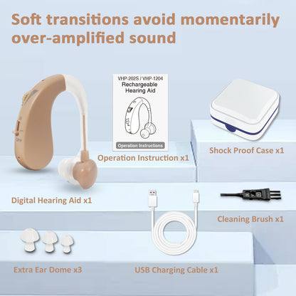 HIBRIQ VHP-1204 Hearing Aid for adults - Adjustable Noise Canceling Sound Amplifier for Adults with Hearing Loss - In-Ear Hearing Amplifier with Volume Control and Long-Lasting Lithium Battery.