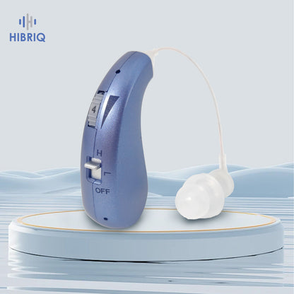HIBRIQ VHP-1206 Single Rechargeable Hearing Aid, Adjustable Volume Sound Amplifier to Improve Adult Auditory Experience, Blue.