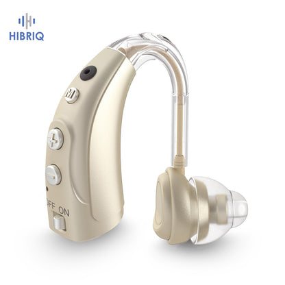 HIBRIQ VHP-1710 Single Hearing Aid, 16-Channel Rechargeable Sound Device with Intelligent Noise Reduction, Adjustable 4 Modes & 8 Volume Levels, Golden