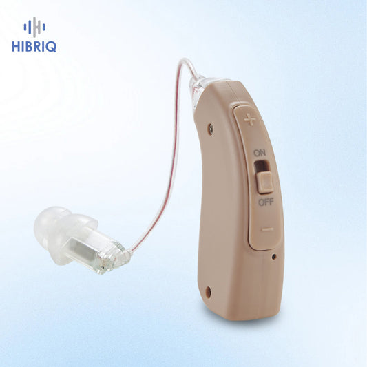 HIBRIQ VHP-1704 Single Hearing Aid, Rechargeable Hearing Amplifier for Adults, Sound Device with Comfortable Fit, Adjustable Volume, Beige