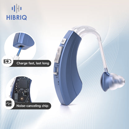 HIBRIQ VHP-1220AX Digital Hearing Aid for Adults, USB Rechargeable Sound Amplifier with Adjustable Volume & Modes, Intelligent Noise Reduction Sound Device, Blue, Single