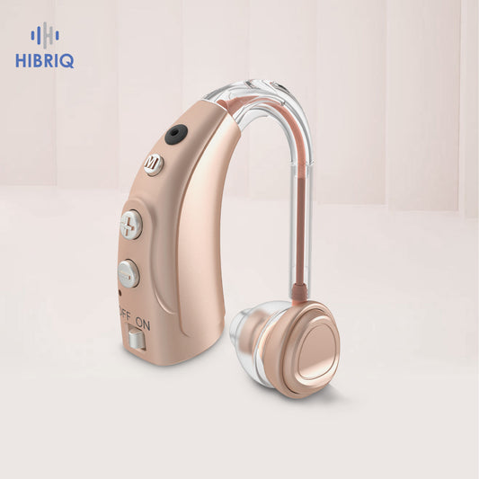 HIBRIQ VHP-1710 Single Hearing Aid, 16-Channel Rechargeable Sound Device with Intelligent Noise Reduction, Adjustable 4 Modes & 8 Volume Levels, Beige