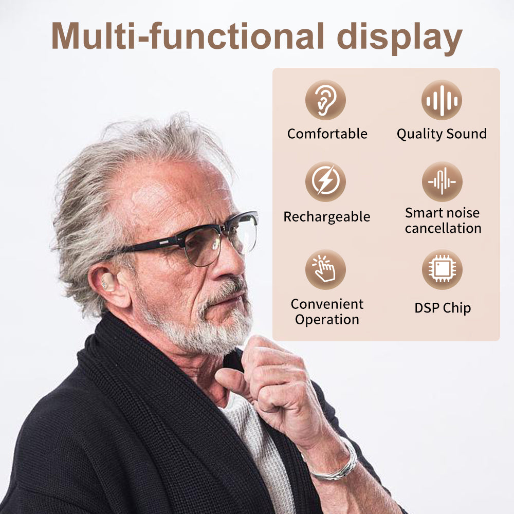 HIBRIQ VHP-1607 Hearing Aids, Rechargeable Hearing Amplifiers with Portable Charging Case, Single (Beige)