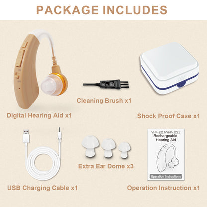 HIBRIQ VHP-1221 Single Hearing Aid, Intelligent Noise-Cancelling Sound Device with Multi-Level Volume Control & Frequency Adjustment, Rechargeable Design, Beige