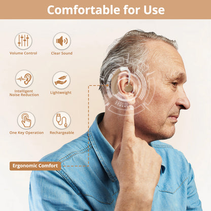 HIBRIQ VHP-1220AX Digital Hearing Aids for Adults, USB Rechargeable Sound Amplifiers with Adjustable Volume & Modes, Intelligent Noise Reduction Sound Devices, Beige, Binaural