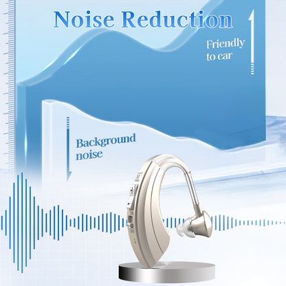 HIBRIQ VHP-1220AX Digital Hearing Aid for Adults, USB Rechargeable Sound Amplifier with Adjustable Volume & Modes, Intelligent Noise Reduction Sound Device, Gold, Single