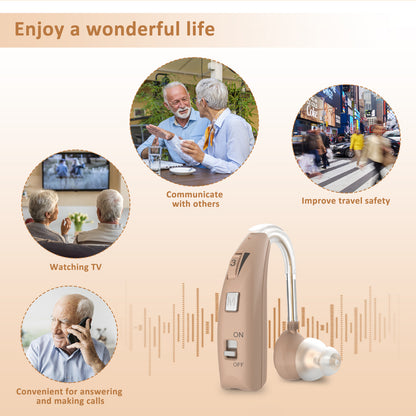 HIBRIQ VHP-1303 Hearing Aids for Adults: 2 Frequency Modes, Rechargeable Hearing Amplifiers, Noise-Cancelling Sound Devices with Adjustable Volume Controls, Binaural, Beige
